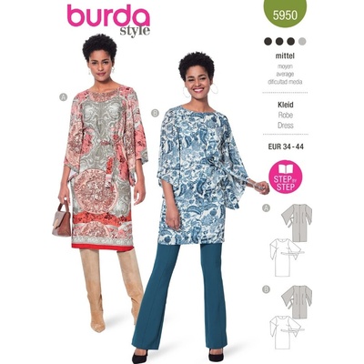 Střih Burda 5950, návod k šití: halenkové šaty s páskem, tunika, tričkové šaty – Zboží Mobilmania