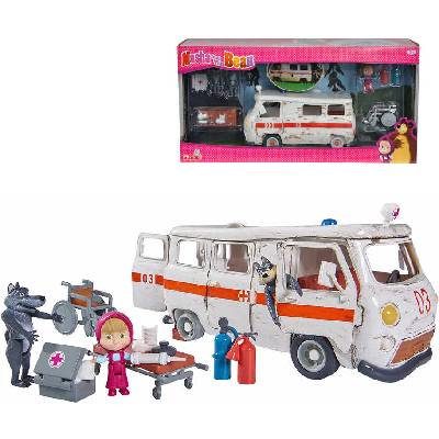 SIMBA Máša a medvěd Ambulance 20cm herní set auto s figurkami a doplňky