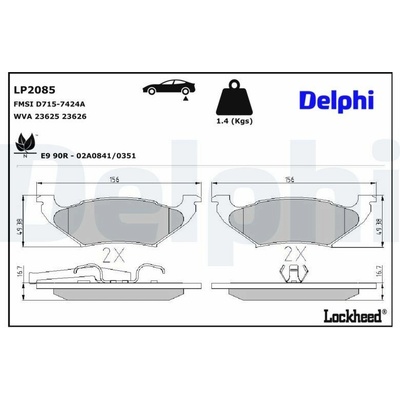 Sada brzdových destiček, kotoučová brzda DELPHI LP2085