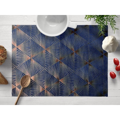 Biante Zamatové prestieranie Isabela IBL-011 Rose Gold trojuholníky na kráľovsky modrom 35x45 cm