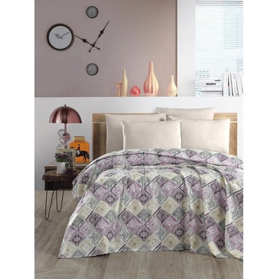 Mila Home Pique přehoz na postel fialová/bílá/béžová 200 x 230 cm