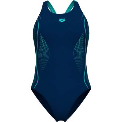 arena Дамски бански костюм Arena Women's Grid Swimsuit V Back Graphic Swimsuit - Navy / Water - размер 34 (EU) (150-5856-0211)
