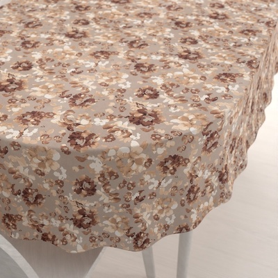 Biante Sametový oválný ubrus Tamara TMR-042 Hnědé květy na šedobéžovém 130x220 cm