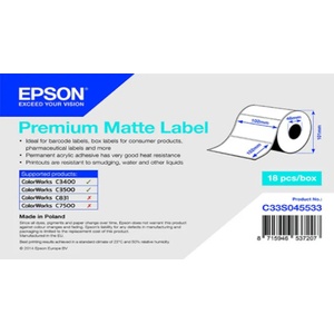 Epson C33S045533 Premium Matte, за ColorWorks, 102x152mm, 225 бр. , бели самозалепващи етикети (C33S045533)