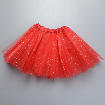 Tylová tutu sukně se stříbrnými hvězdičkami červená