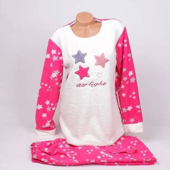Image 1 of Поларена макси пижама в розово и бяло със звезди