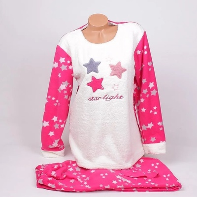 Поларена макси пижама в розово и бяло със звезди