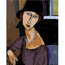 Diamondi Diamantové malování JEANNE HÉBUTERNE S KLOBOUKEM A NÁHRDELNÍKEM AMEDEO MODIGLIANI 40 x 50 cm bez rámu a bez vypnutí plátna