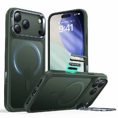 Хибриден кейс с висока степен на защита с MagSafe за iPhone 17 Pro - ESR Classic Hybrid HaloLock Kickstand MagSafe Case (зелен-прозрачен)