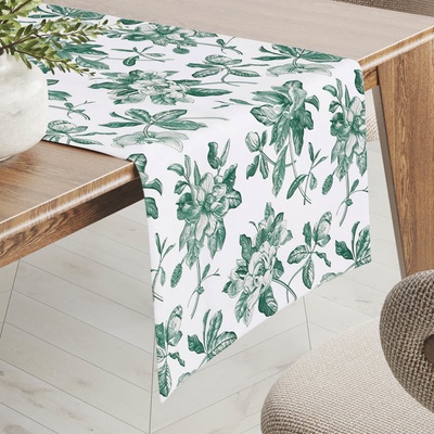 Biante Teflónový behúň TF-091 Zelené kvety na bielom 45x140 cm