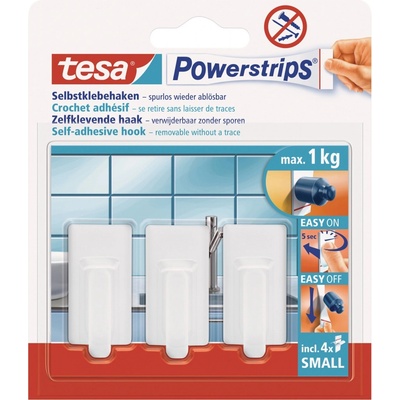 tesa Samolepicí háčky Powerstrips S malé obdélníkové, bílá, 3 ks
