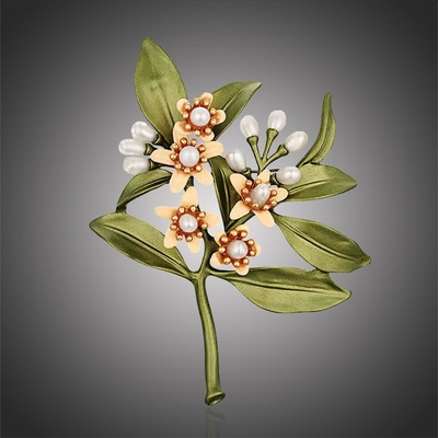 Éternelle perlová brož Grimaud B2135/AL Zelená