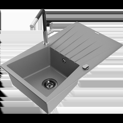 Cesar градинен мивка 1-камерна с отцедник и кухненски смесител Flora, сив - 6514-71-670401-07-B (6514-71-670401-07-B)