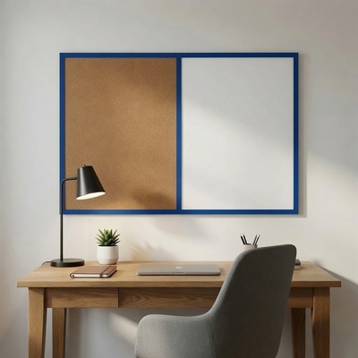 Toptabule.sk Kombinovaná tabuľa biela v modrom drevenom ráme COLOR 90 x 60 cm