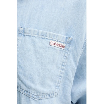 Calvin Klein Рокля с лен Calvin Klein Jeans в синьо къса с уголемена кройка J20J225172 (J20J225172)