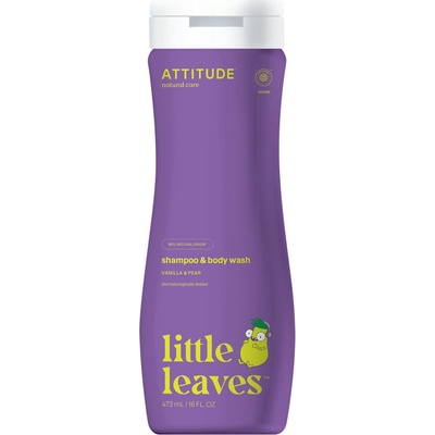 Attitude Detské telové mydlo a šampón 2v1 s vôňou Vanilky a Hrušky Little leaves 473 ml
