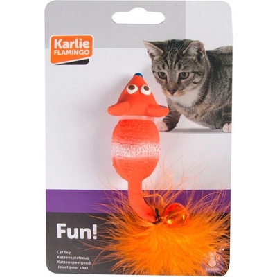 Karlie Hračka myš s peřím a zvonkem 12x3cm