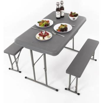 Camp4 Комплект easy - маса 105х65см и 2 пейки 84, 5х20см, сиви - спукан плот на масата, отворен ръб (9105485)