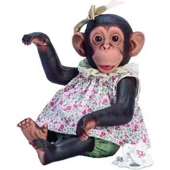 Asi Dolls Кукла маймунка Asi Dolls Animal Reborn - Лола, с рокля на цветя и сатенена панделка, 32 cm (0607450)