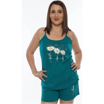 Макси пижама в тюркоазено-зелено с цветя и пеперуди