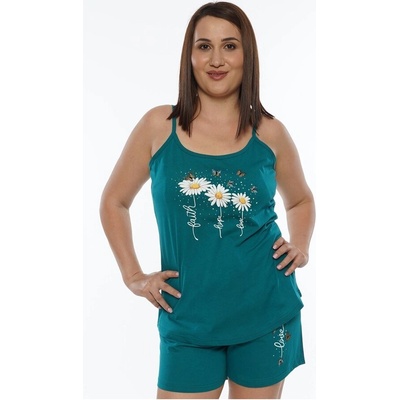 Макси пижама в тюркоазено-зелено с цветя и пеперуди