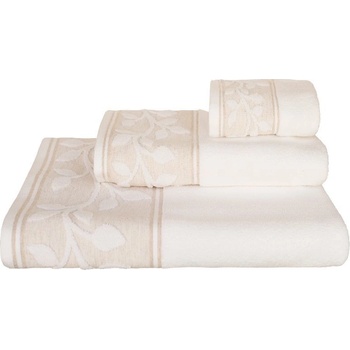 SCANquilt ručník PURA lístečky bílá 50 x 100 cm