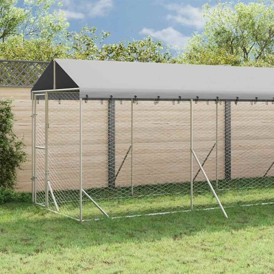 vidaXL Venkovní psí kotec se střechou stříbrný 200 x 1000 x 250 cm