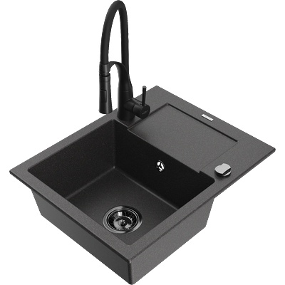 Mexen Enzo гранитна мивка с 1 отделение с отцедник и кухненски смесител Aster, (6506-76-73450-70-B)