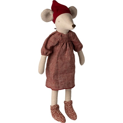 Maileg Vánoční myška Maxi Girl 60 cm, červená barva, textil