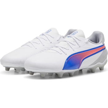 PUMA Детски футболни бутонки Puma King Match Childrens Firm Ground Football Boots - White/Blue/Grey