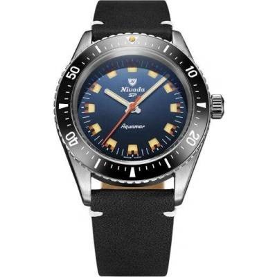 Nivada Grenchen Aquamar Blue - Black Leather White stitching