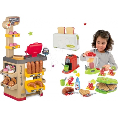 Smoby Set pekáreň s koláčmi Baguette&Croissant Bakery s elektronickou pokladňou a hriankovač a vaflovač s mixérom, kávovarom a vaflami