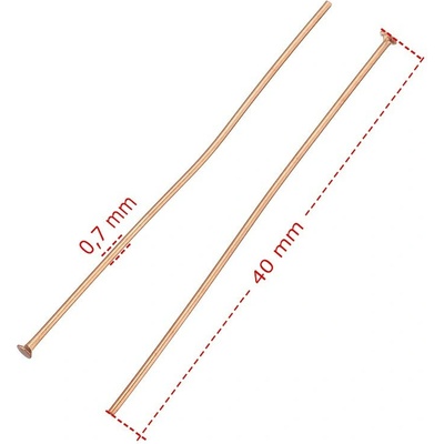 Ketlovací nýty 0,7mm Růžovo Zlaté - 1Ks+B - 40mm / 100Ks
