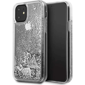 GUESS Glitter Hard Case - дизайнерски кейс с висока защита за iPhone 11 (сребрист)