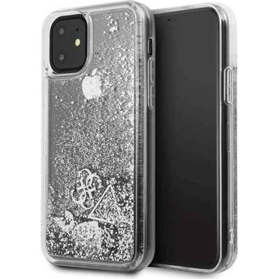 GUESS Glitter Hard Case - дизайнерски кейс с висока защита за iPhone 11 (сребрист)