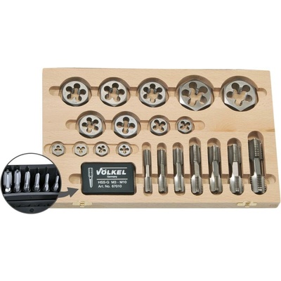 VÖLKEL Závitníky a závitová očka HexTap G 1/8" ÷ G 1" Völkel 48648 (Sada v dřevené kazetě) (EDE16490303)