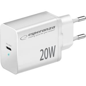 Esperanza EZC104K Бързо захранващо зарядно устройство 20W USB-C PD White EZC104W (EZC104W)