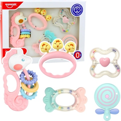 LEAN TOYS Sada senzorických hrkálok pre bábätká ružová 5 ks