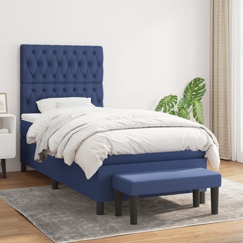 vidaXL Боксспринг легло с матрак, синя, 90x190 см, плат (3136803)