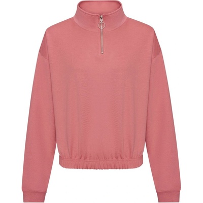 Just Hoods Dámska crop top mikina s krátkym zipsom svetloružová