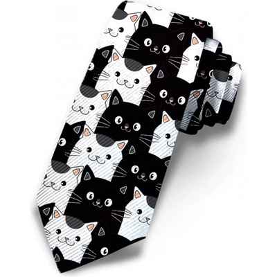 Decofashion Kravata černobílá s kočkami