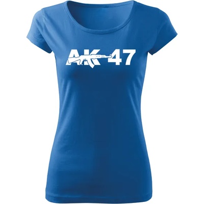 DRAGOWA дамска тениска с къс ръкав, АК47, синя, 150г/м2 (5027)