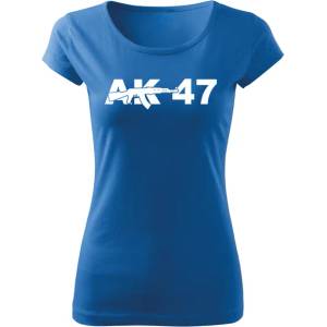 DRAGOWA дамска тениска с къс ръкав, АК47, синя, 150г/м2 (5027)