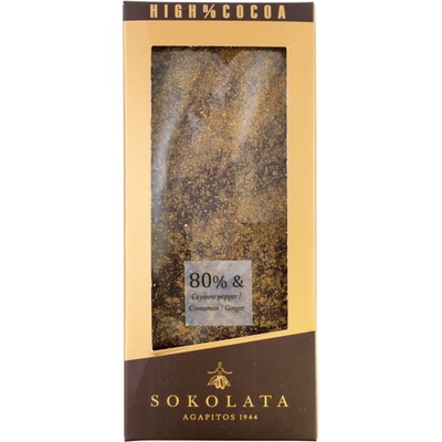 SOKOLATA AGAPITOS 80% hořká s kajenským pepřem skořicí a zázvorem 100 g