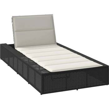 vidaXL Шезлонг с плаваща възглавница Black Poly Rattan (4104202)
