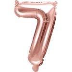 PartyDeco Балон от фолио Mini - число 7 розово златен 35 см