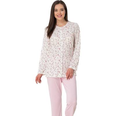 Макси пижама в бяло и бледорозово с цветенца