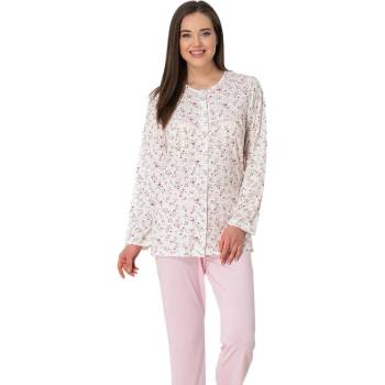 Макси пижама в бяло и бледорозово с цветенца