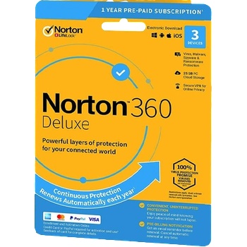 Symantec 360 deluxe 25gb + vpn 3 устройства - 12 месеца