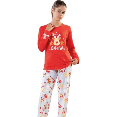 Детска коледна пижама за момиче в червено и сиво